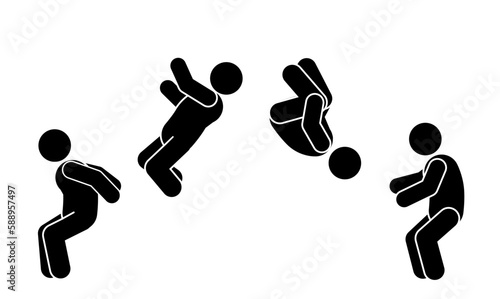 step by step backflip clipart. stick figure backflip. silhouette backflip