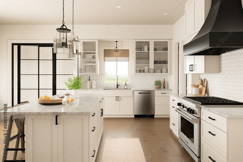 kitchen for interior design, natural cream on cabinets with black ...