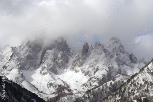 on a gloomy day, breathtaking vistas of the snow-capped mountains. Generative AI © 2rogan
