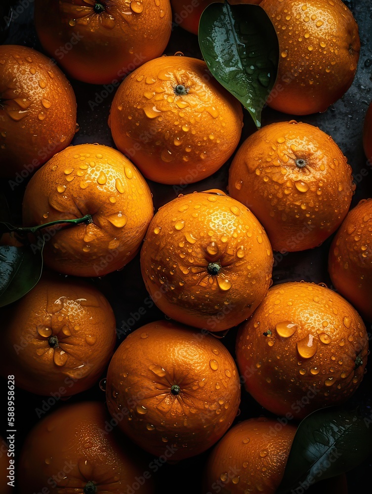 Fresh garden oranges on a stone table. Top view with copy space. Strawberries background. Strawberry. Food background. Generative Ai. Fresh garden oranges on a stone table. Top view with copy space. Strawberries background. Strawberry. Food background. Generative Ai.