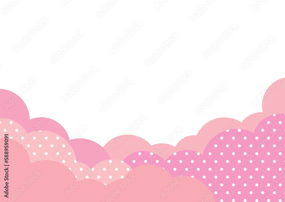 雲形とドットパターンのフレーム背景/ピンク