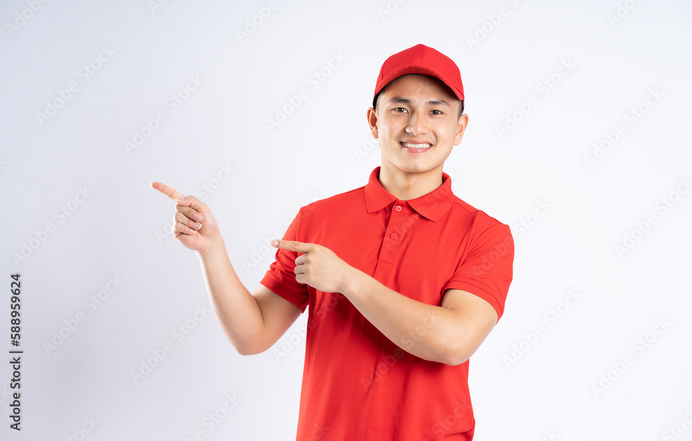 portrait of asian delivery man on white background portrait of asian delivery man on white background