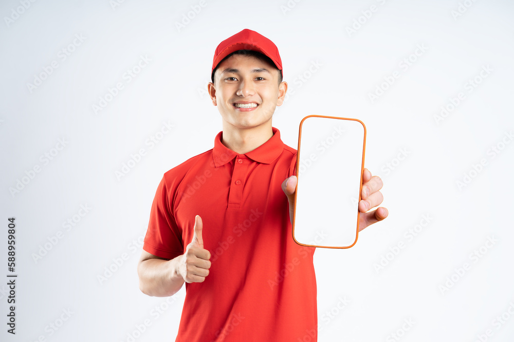 portrait of asian delivery man on white background portrait of asian delivery man on white background
