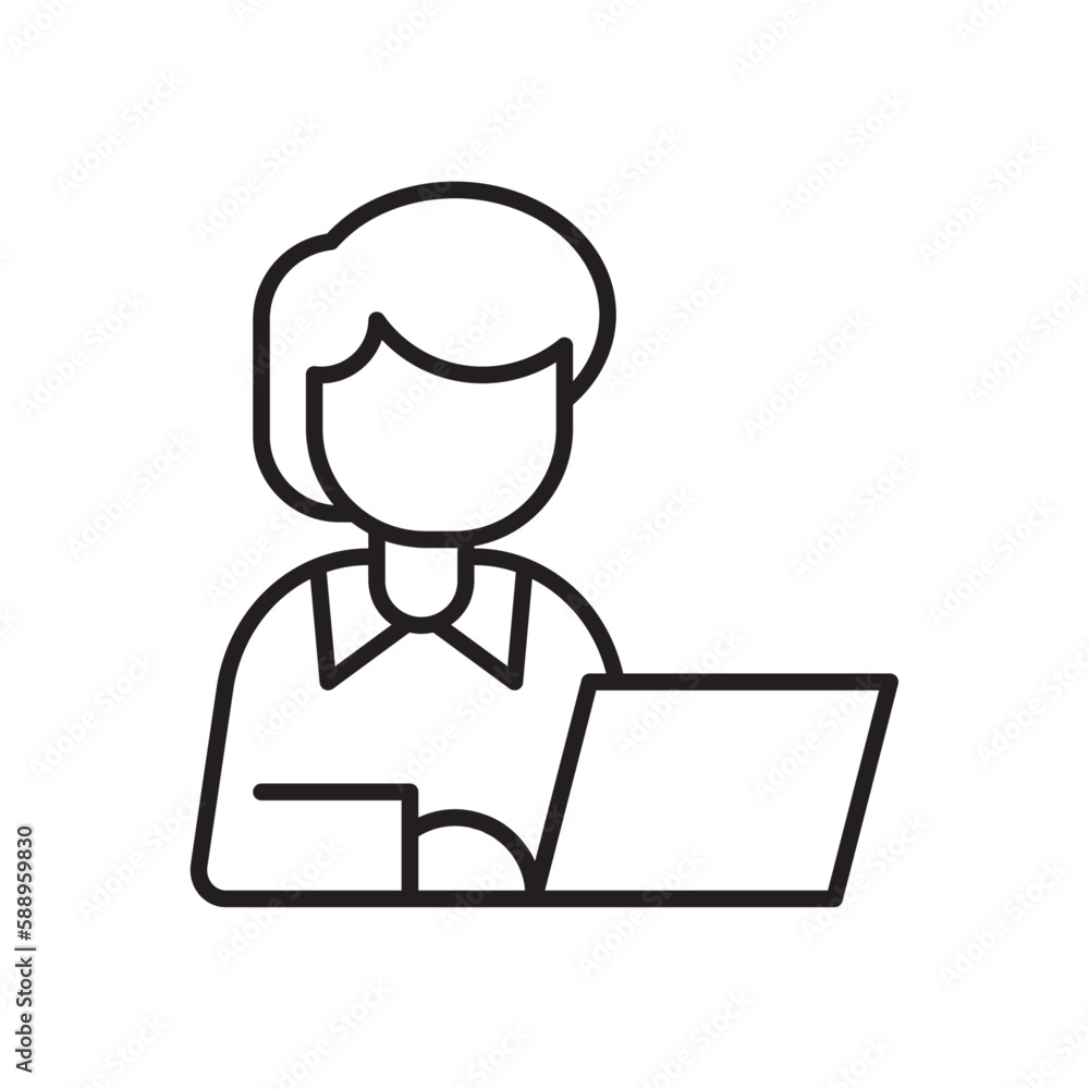 Worker business people icon with black outline style. web, business, person, computer, technology, online, laptop. Vector Illustration