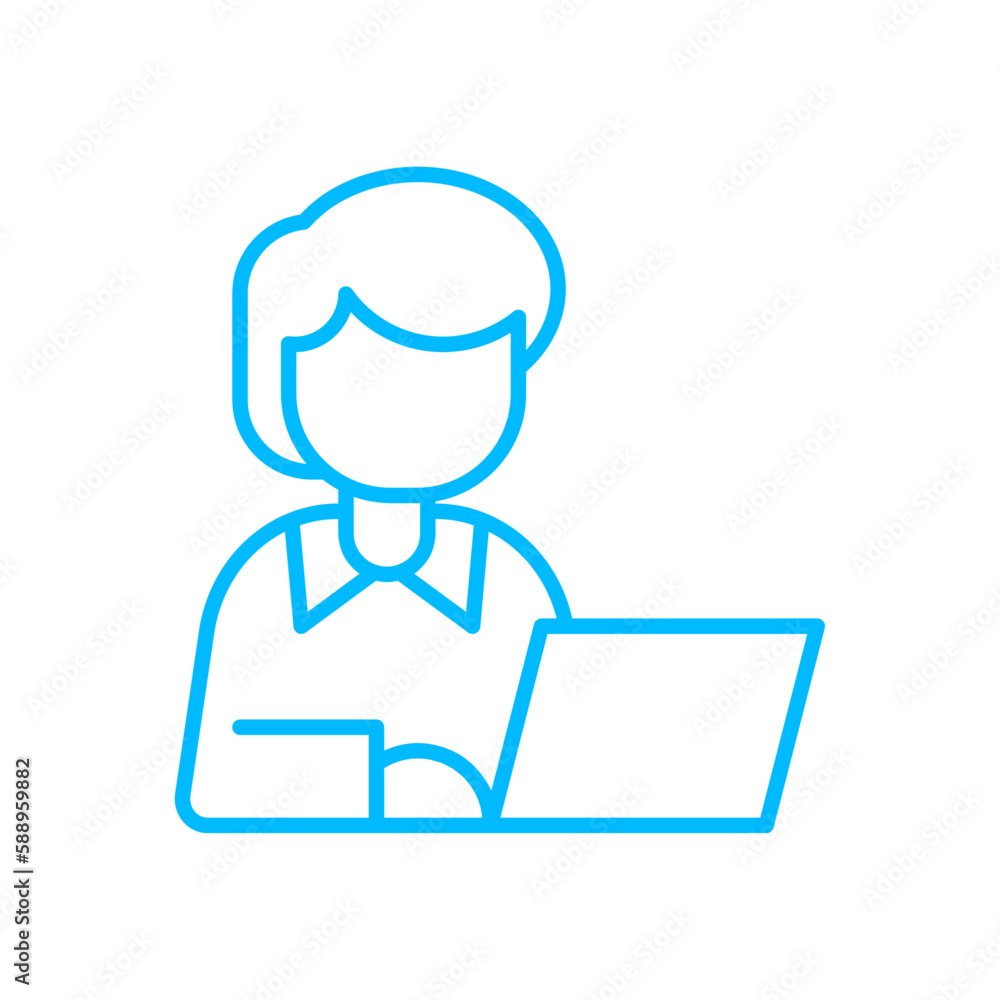 Worker business people icon with blue outline style. web, business, person, computer, technology, online, laptop. Vector Illustration