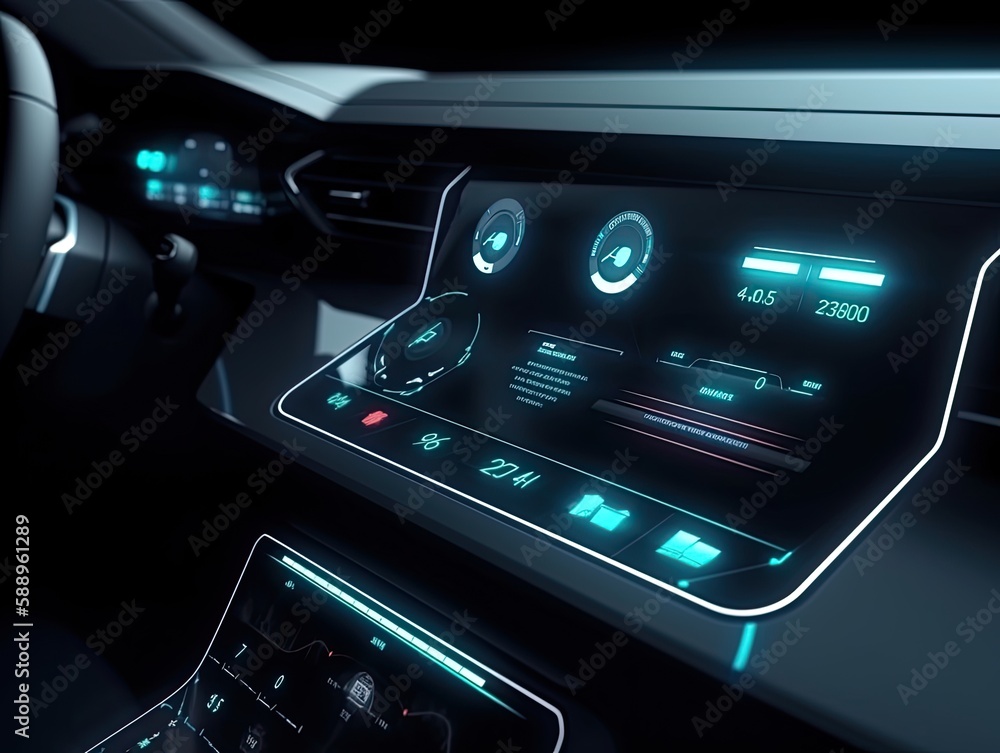 EV car with modern technology UI control information display, ai