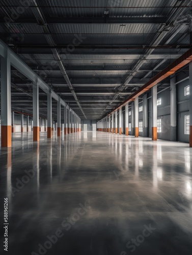 Empty warehouse in logistic center , ai generated © dasom