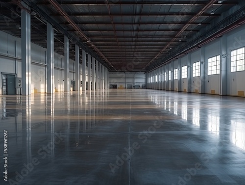 Empty warehouse in logistic center , ai generated