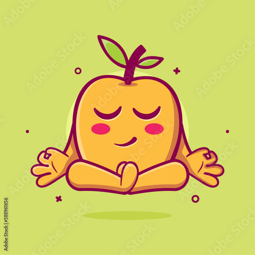 calm apricot fruit character mascot with yoga meditation pose isolated cartoon in flat style design 