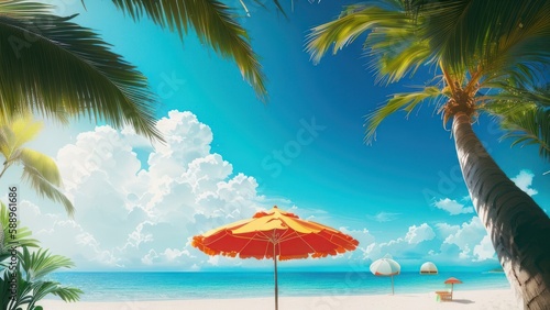 Tropical beach with ocean on background. Generative AI