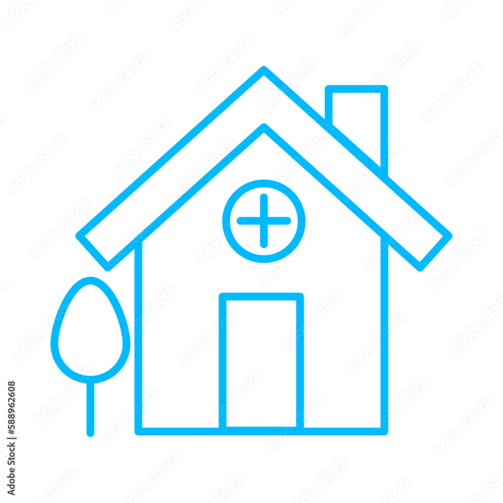 Clinic real estate icon with blue outline style. property, house, home, price, business, investment, mortgage. Vector Illustration. Vector Illustration Clinic real estate icon with blue outline style. property, house, home, price, business, investment, mortgage. Vector Illustration. Vector Illustration