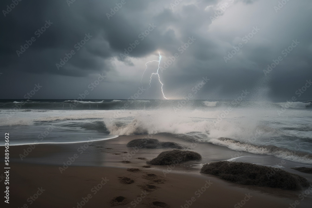 Photorealistic ai artwork of a storm over the sea. Generative ai.