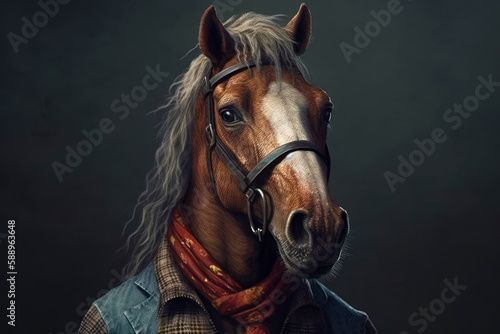 Portrait of a horse dressed as a hipster. Generative AI