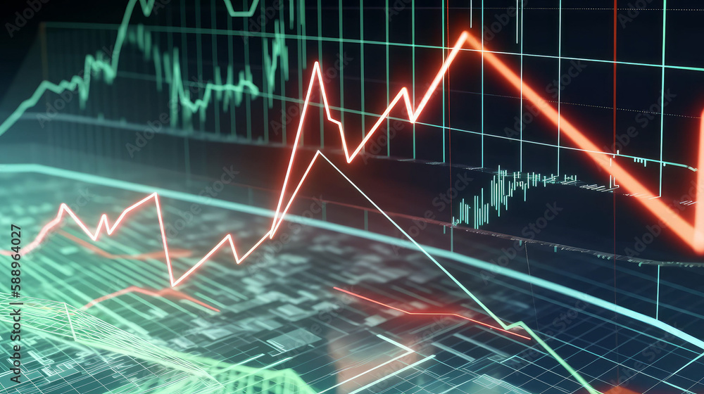 Naklejka premium Ai artwork of a stock market graph that looks futuristic on a black background. Generative ai.