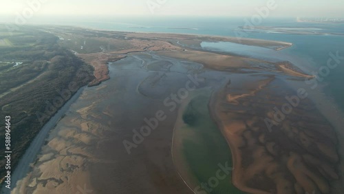 Kwade Hoek National Park And Stellendam Beach Overlooking The North Sea In Summer In Netherlands. - aerial photo