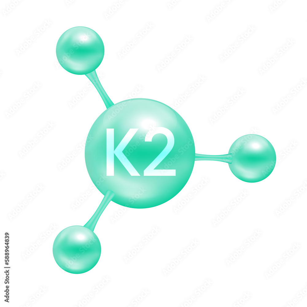 Vitamin k2 in the form of atoms molecules green glossy. Icon 3D file PNG used for designing advertising media. Minerals vitamins complex. Medical and science concept Vitamin k2 in the form of atoms molecules green glossy. Icon 3D file PNG used for designing advertising media. Minerals vitamins complex. Medical and science concept