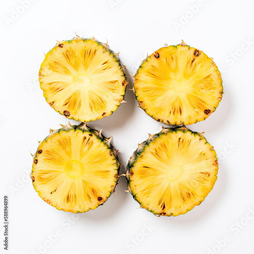 pineapple with pineapple slices on white background