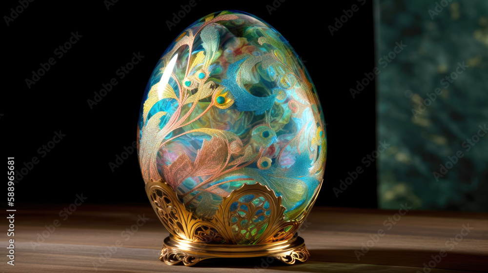 Crystal sea-life ornamental egg #6- Generative AI Crystal sea-life ornamental egg #6- Generative AI