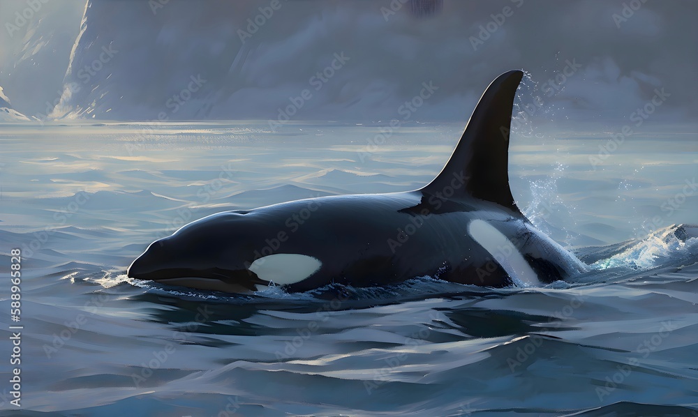 Fototapeta premium Killer Whale in the Arctic Ocean | Aquatic Animal illustrations/backgrounds/wallpapers/portraits |