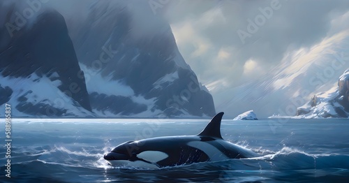 Killer Whale in the Arctic Ocean | Aquatic Animal illustrations/backgrounds/wallpapers/portraits |