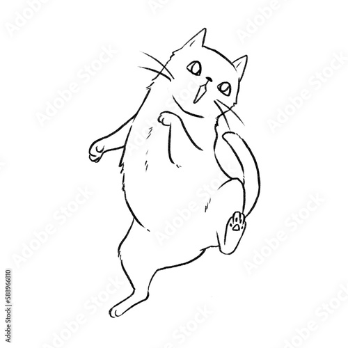 Line drawing of  cheerful jumping cat. © fayfena