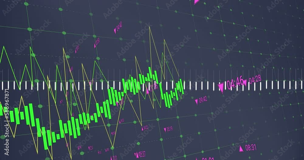 Animation of statistical data processing over grid network against grey background