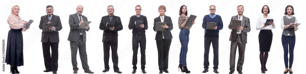 group of successful people with notepad in hands isolated group of successful people with notepad in hands isolated