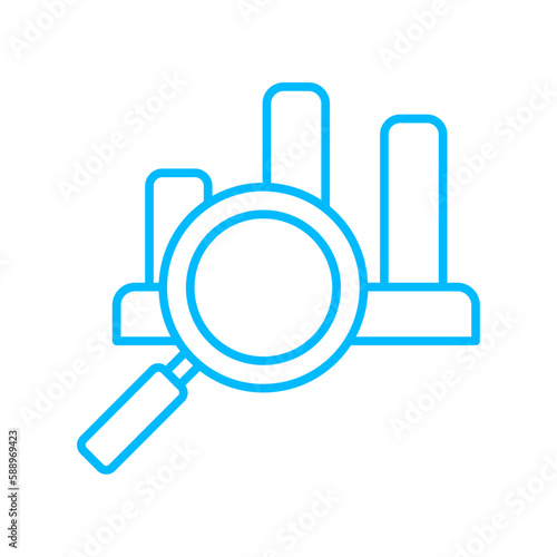Analysis icon with blue outline style. advertising, payment, girl, holding, icon, illustration, management. Vector Illustration