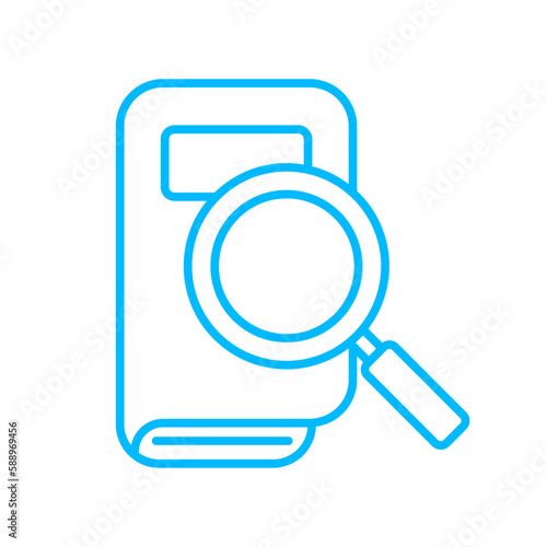 Research icon with blue outline style. advertising, payment, girl, holding, icon, illustration, management. Vector Illustration