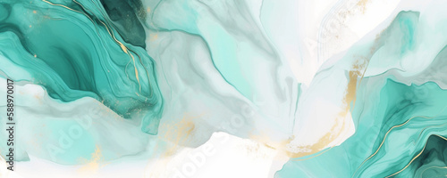 Wallpaper Mural abstract blue background with drops, pastel cyan mint liquid marble watercolor background with gold lines and brush stains Torontodigital.ca