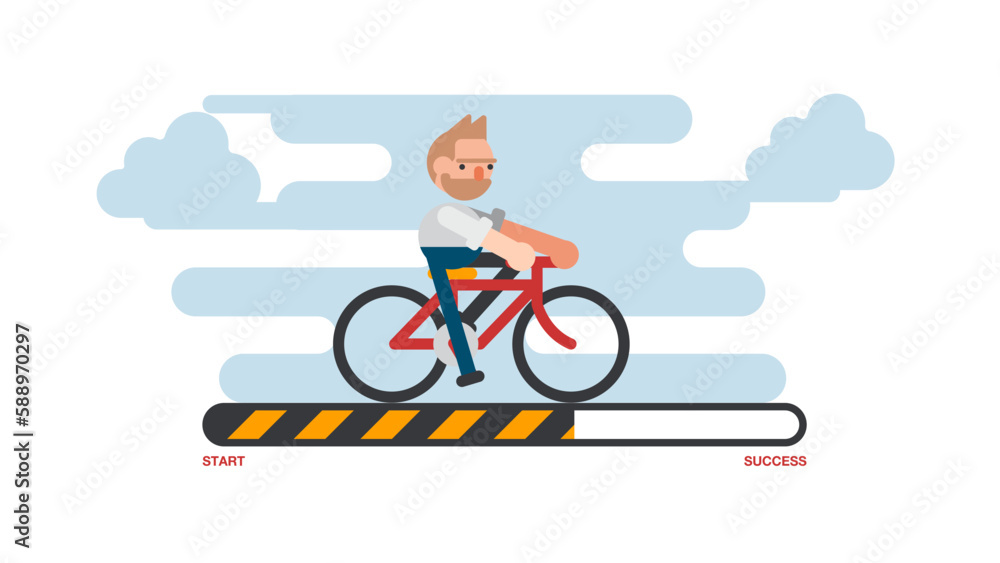 Businessman Commuter with Bicycle Traveling to from the start to success. Businessman Commuter with Bicycle Traveling to from the start to success.
