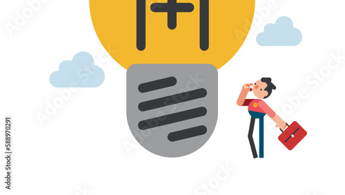 smart entrepreneur thinking with big oversized idea . big idea from creativity and imagination to overcome fear