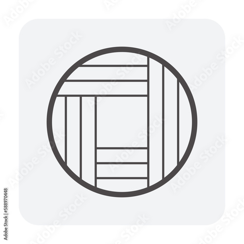 Log wood or timber vector icon. Include sawing method, plain sawn pattern for process in mill, sawmill industry. Material from nature sawn to lumber, board or plank for woodworking, construction.
