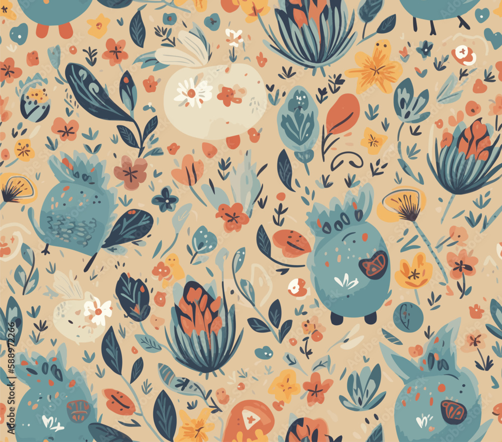 seamless pattern with flowers for easter season