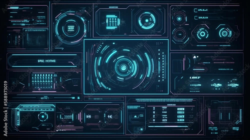 Abstract digital technology UI, UX Futuristic HUD, FUI, Virtual Interface. Callouts titles and frame in Sci- Fi style. Bar labels, info call box bars. Futuristic info boxes layout templates