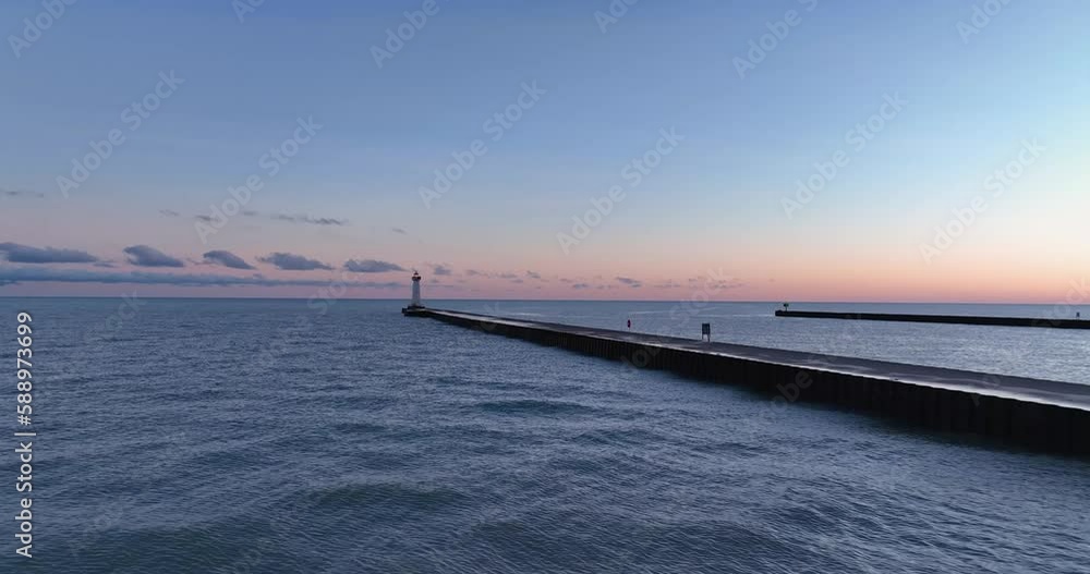 Early winter morning aerial video of Sodus Point Lighthouse, Sodus, New York. Early winter morning aerial video of Sodus Point Lighthouse, Sodus, New York.