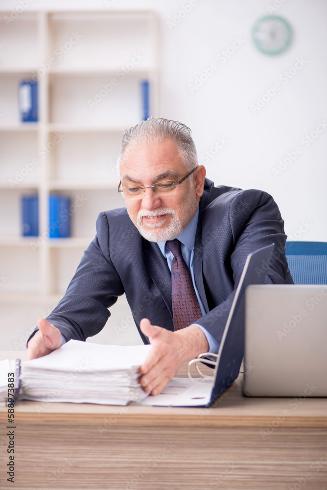 Old male employee working in the office Old male employee working in the office