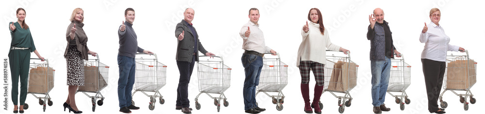group of people with cart showing thumbs up group of people with cart showing thumbs up