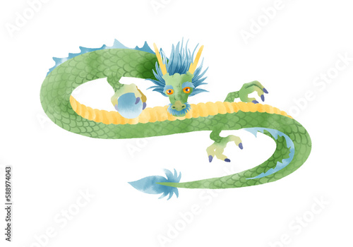 水彩で表現した龍のイラスト／Illustration of a dragon expressed in watercolor © yuki_acaraje