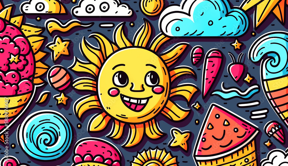 Cartoon cute doodles summer Generative AI