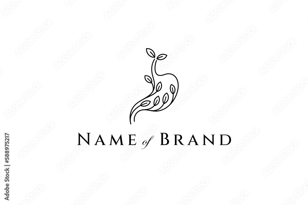 Fototapeta premium Stomach logo with leaf variation in simple line design style. Digestive health, ulcer medicine, health clinic and herbal medicine vector icon
