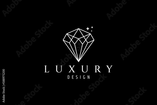Sparkling gemstone minimalistic line art logo vector icon template