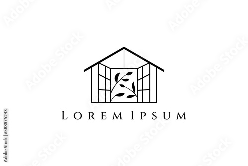 house logo with open door and leaves inside