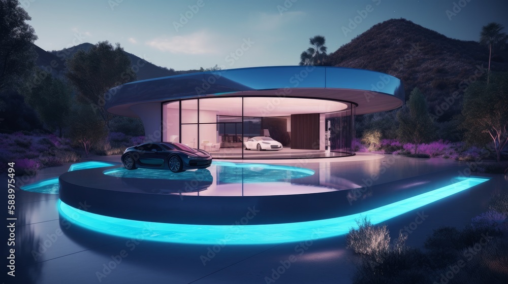 Experience Luxury Living in a Minimalist Smart Home with Holographic Displays and Voice-Activated Controls, Plus High-Tech Features, Generative AI