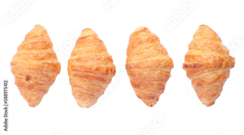 Croissants isolated on a white background, transparent . Top view. 