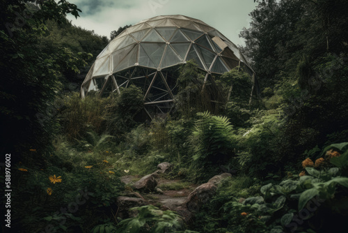 Futuristic geodesic dome ecological architecture. Generative AI