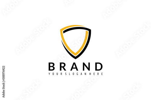 Free Download Shield protection logo design template with minimalist line style on black and yellow color - GFXLoad