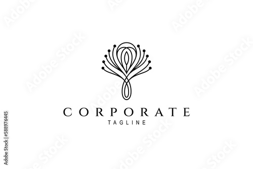 Peacock line art elegant logo icon design template flat vector illustration
