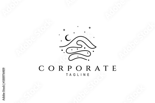 Wallpaper Mural abstract hill logo at night decorated with shining moon and stars Torontodigital.ca