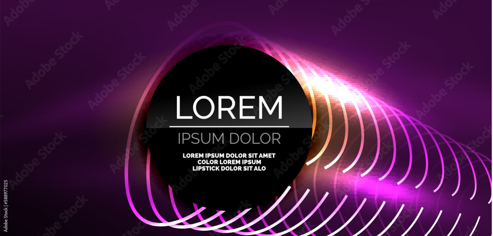 Neon lines and waves abstract background. Techno glowing neon shapes vector illustration for wallpaper, banner, background, landing page, wall art, invitation, prints, posters